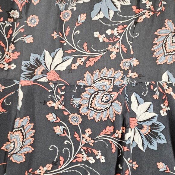 LOFT Petite Midi Dress Womens 10P Gray Floral A Line Button Up Cap Sleeve Casual - Picture 7 of 14